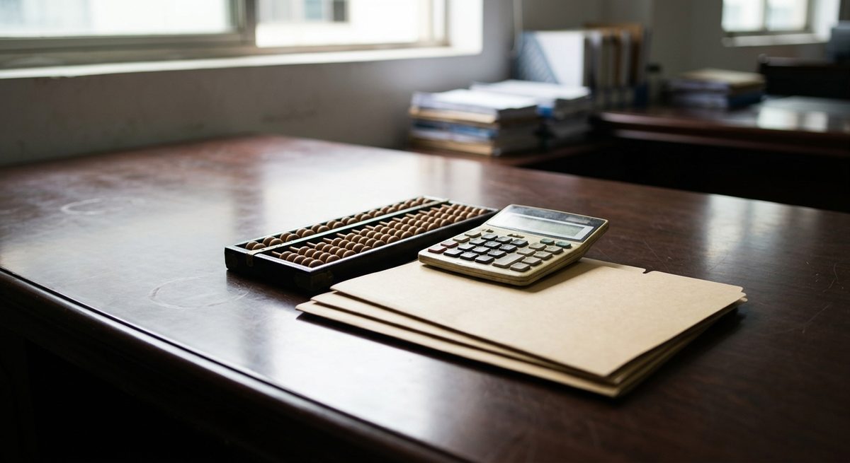 Samples, Minimums and Payment Steps for Workwear Orders - An abacus, a calculator and quotation folders on a dark wooden desk