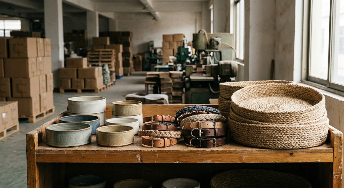 Ordering Pet Supplies from Guangzhou: A Practical Guide - Pet bowls, collars and woven pet beds arranged on a shelf