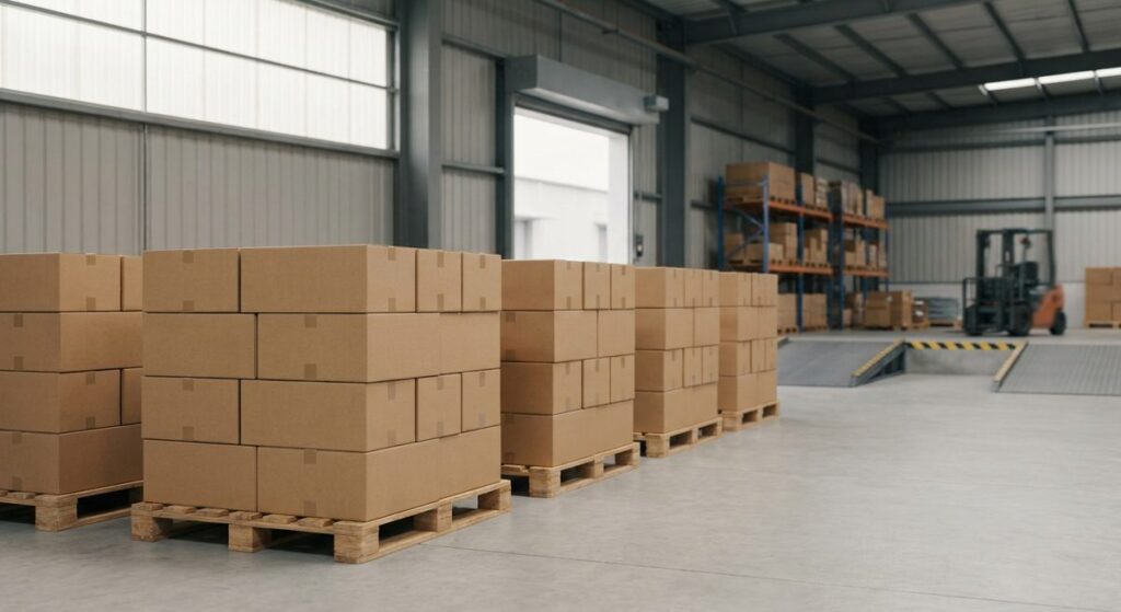 How to Import from China: A Step by Step Buyer Guide - Palletised export cartons staged at a warehouse loading dock