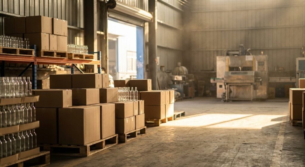 Private Label Manufacturing in China: How It Really Works - Blank unbranded bottles and boxes staged for a brand photoshoot